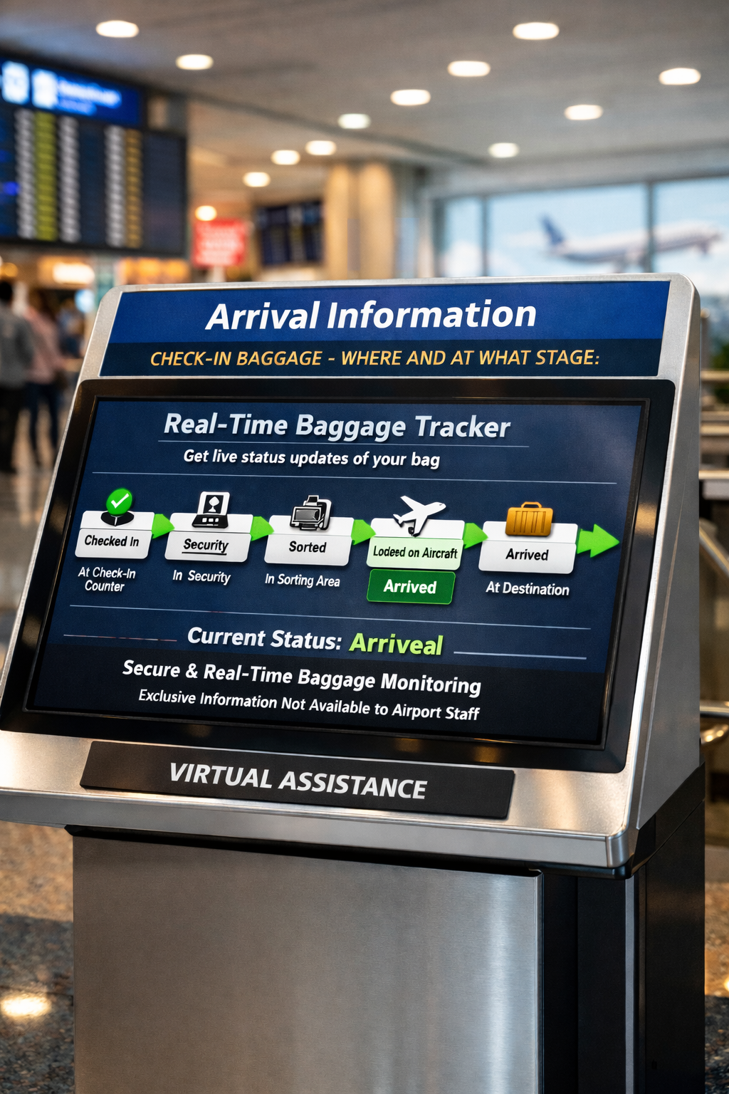 Arrival information with airport virtual assistance